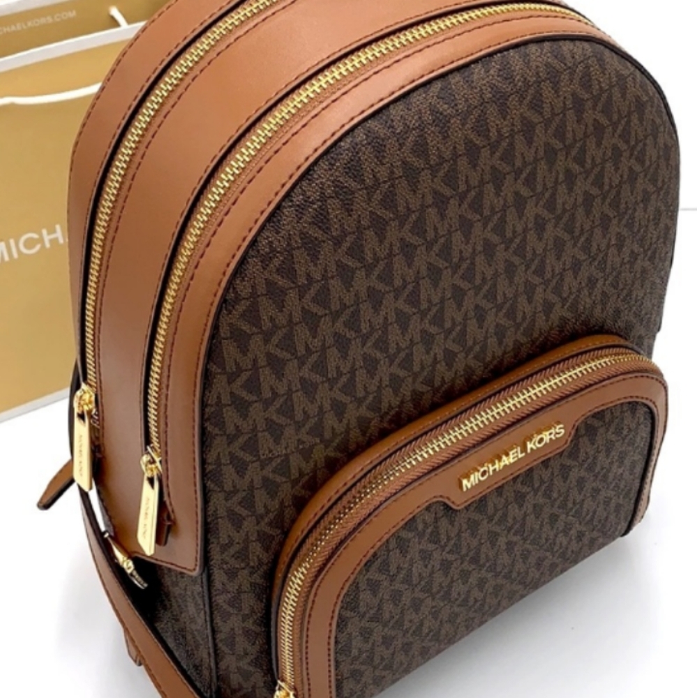 NWT Michael Kors Jaycee Brown Logo Backpack - Picture 2 of 7